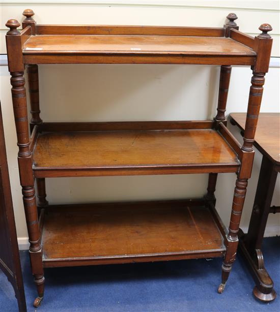 A late Victorian mahogany three tier buffet 86cm.